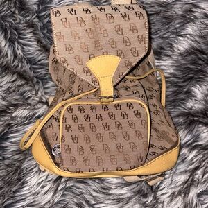 Vintage Dooney & Bourke Brown and Tan Monogram Backpack
